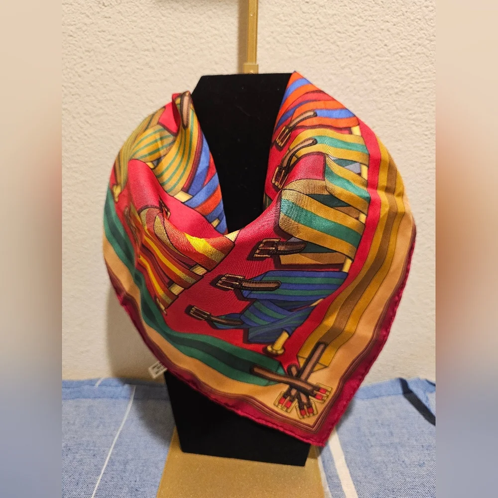 Hermes Vintage Silk Scarf "Les Sangles" Carre' By J. Metz 1985 - Picture 1 of 7